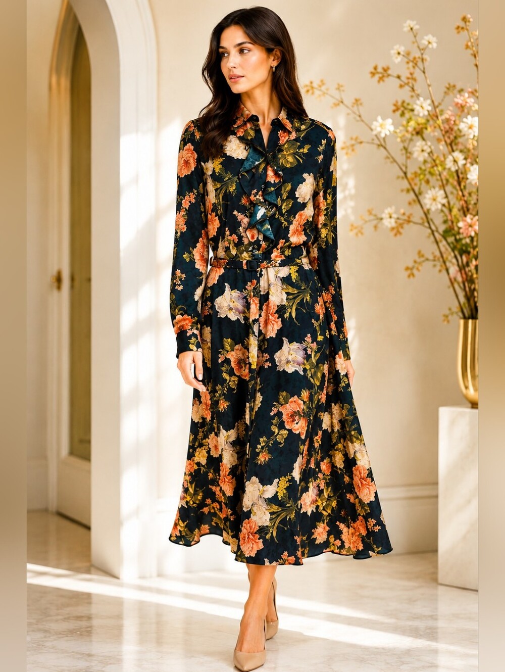 Ralph Lauren Blayke Floral-print Jacquard Silk Blend Dress, NWT - Picture 2 of 15
